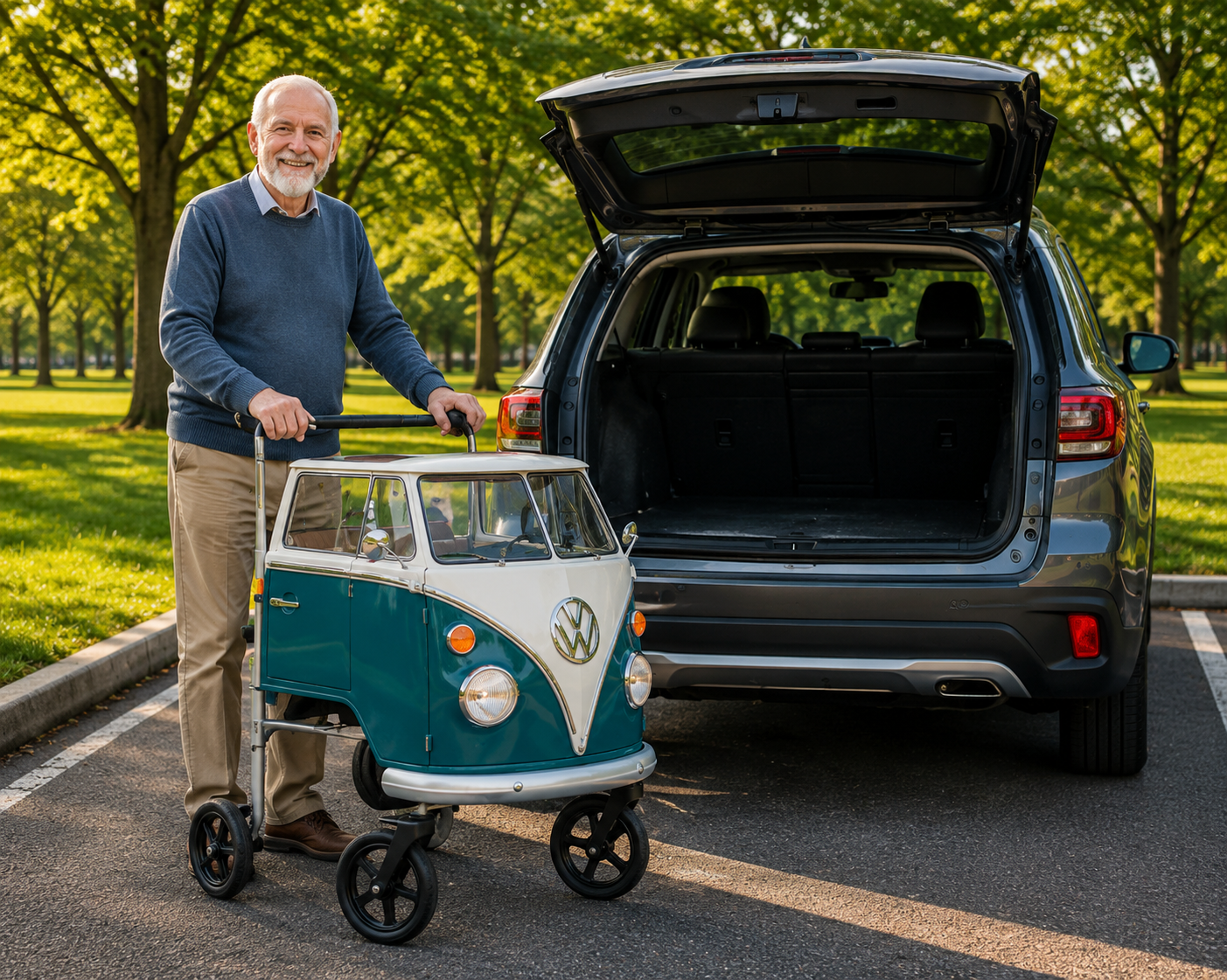 Retro-style walking aid: A retro-style walking aid with a built-in seat.