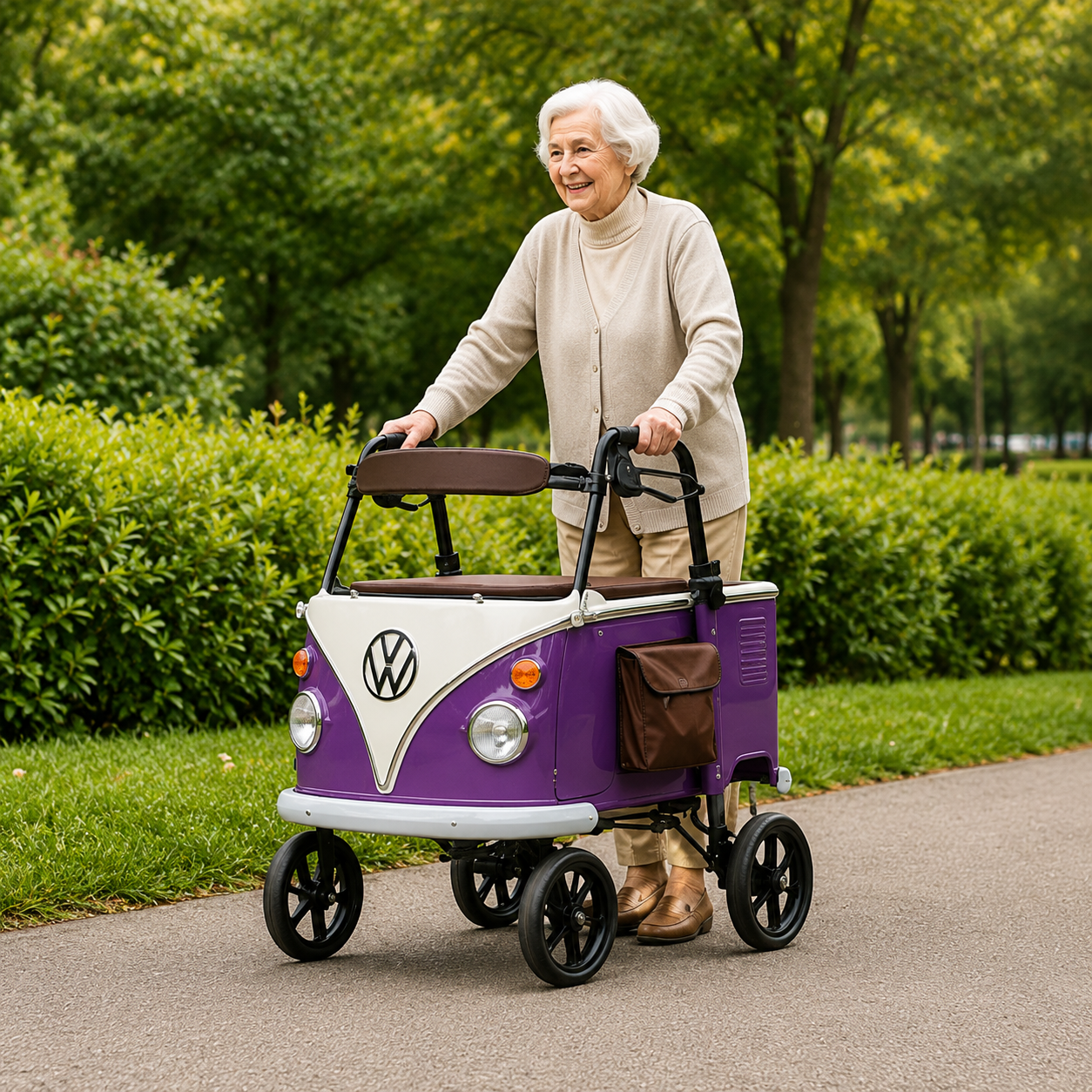 Retro-style walking aid: A retro-style walking aid with a built-in seat.