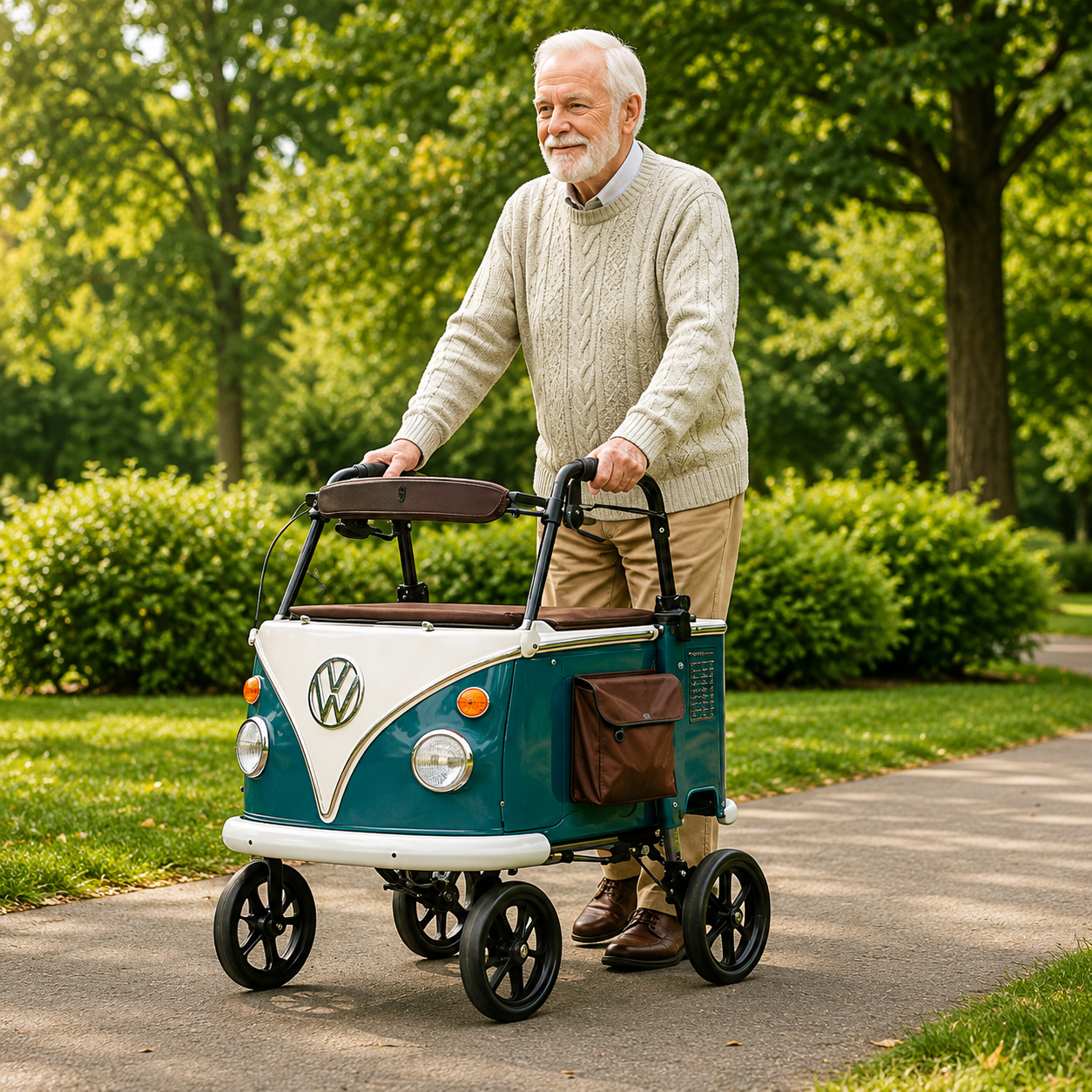 Retro-style walking aid: A retro-style walking aid with a built-in seat.
