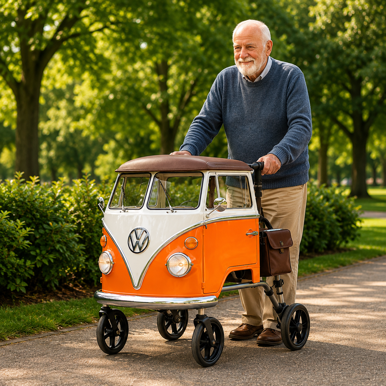 Retro-style walking aid: A retro-style walking aid with a built-in seat.